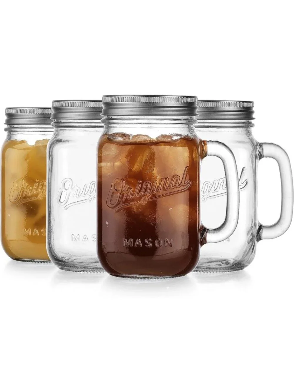 Set of 4 Vintage Mason Jar Glass Mugs with Handle & Lid - Perfect for Home